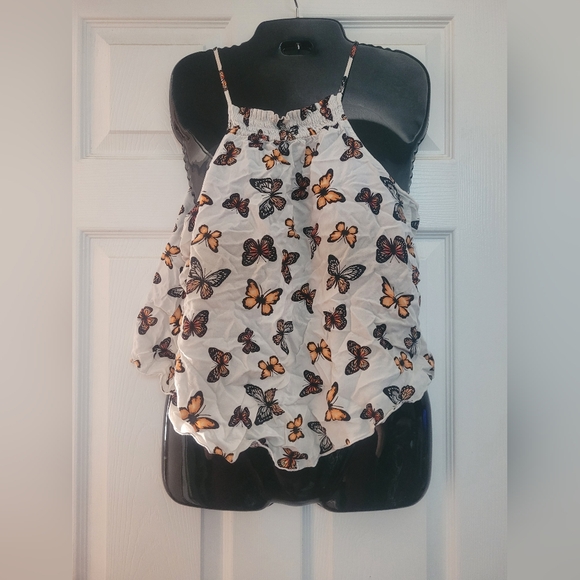 No Boundaries Tops - No Boundaries Orange Black Ruffled Camisole